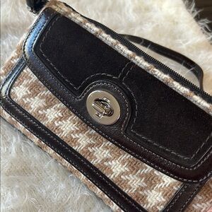 Coach Houndstooth Suede & Wool Brown and Cream Wristlet